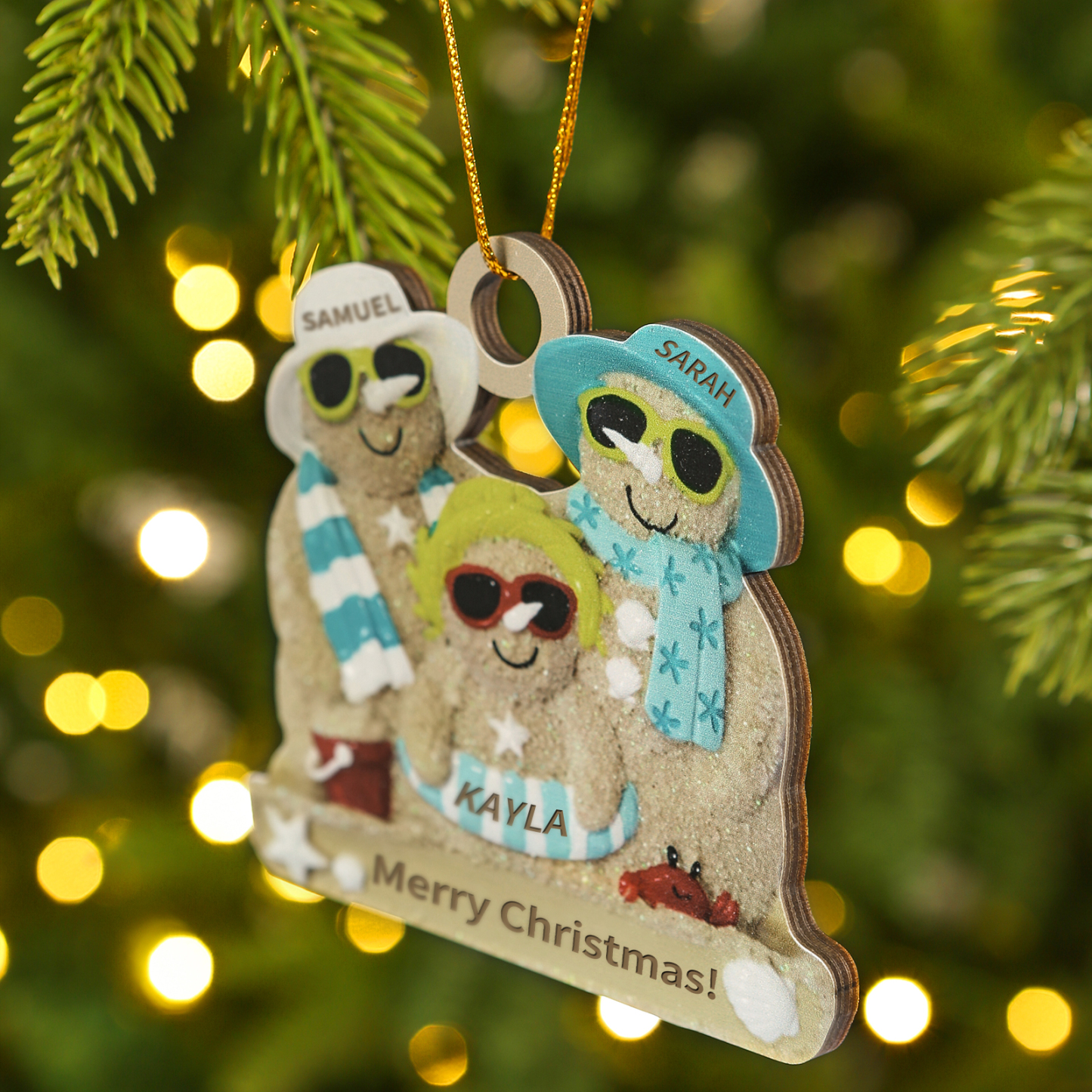 Personalized Wooden Family Beach-Themed Christmas Ornament with Custom 2-6 Names & 1 Text Christmas Gift for Family | Jessemade