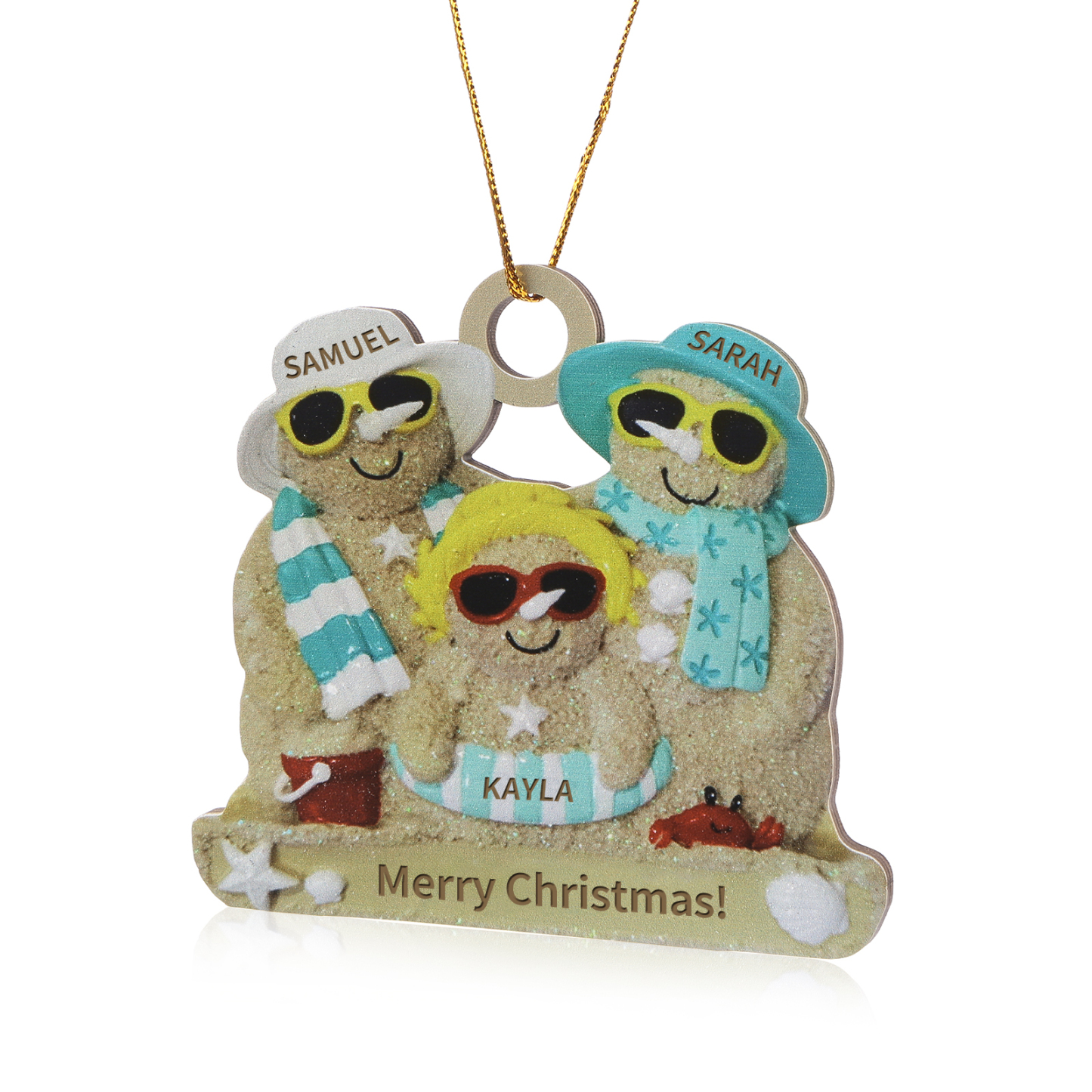 Personalized Wooden Family Beach-Themed Christmas Ornament with Custom 2-6 Names & 1 Text Christmas Gift for Family | Jessemade