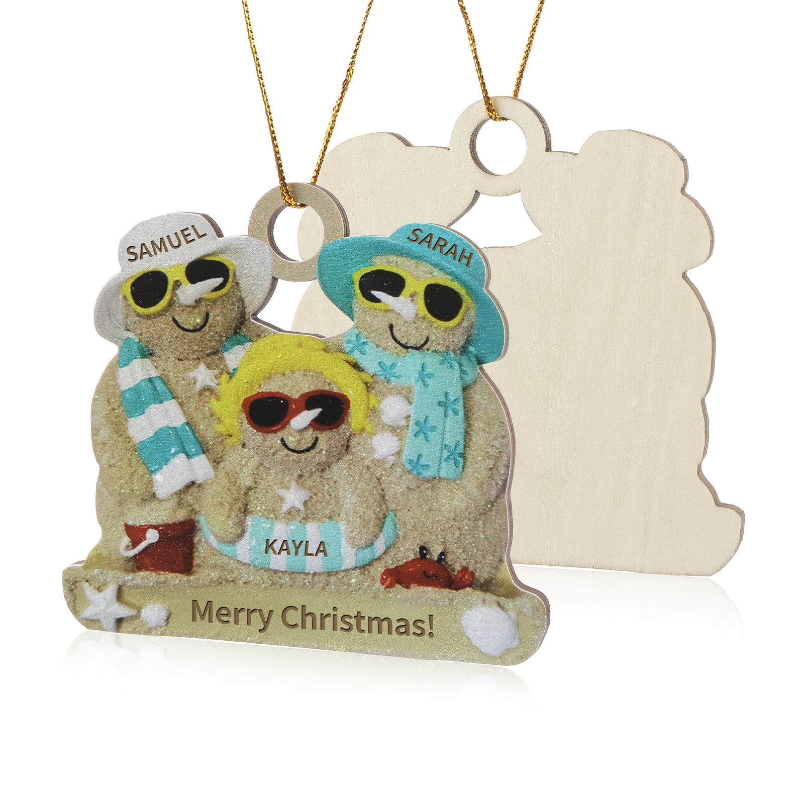 Personalized Wooden Family Beach-Themed Christmas Ornament with Custom 2-6 Names & 1 Text Christmas Gift for Family | Jessemade