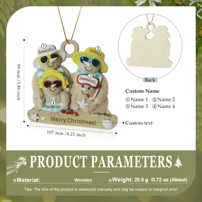 Personalized Wooden Family Beach-Themed Christmas Ornament with Custom 2-6 Names & 1 Text Christmas Gift for Family | Jessemade