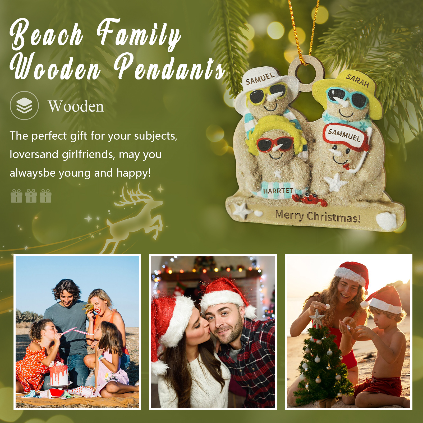 Personalized Wooden Family Beach-Themed Christmas Ornament with Custom 2-6 Names & 1 Text Christmas Gift for Family | Jessemade