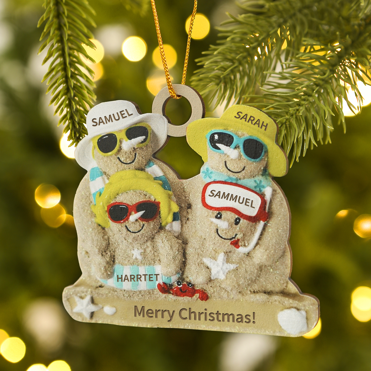 Personalized Wooden Family Beach-Themed Christmas Ornament with Custom 2-6 Names & 1 Text Christmas Gift for Family | Jessemade