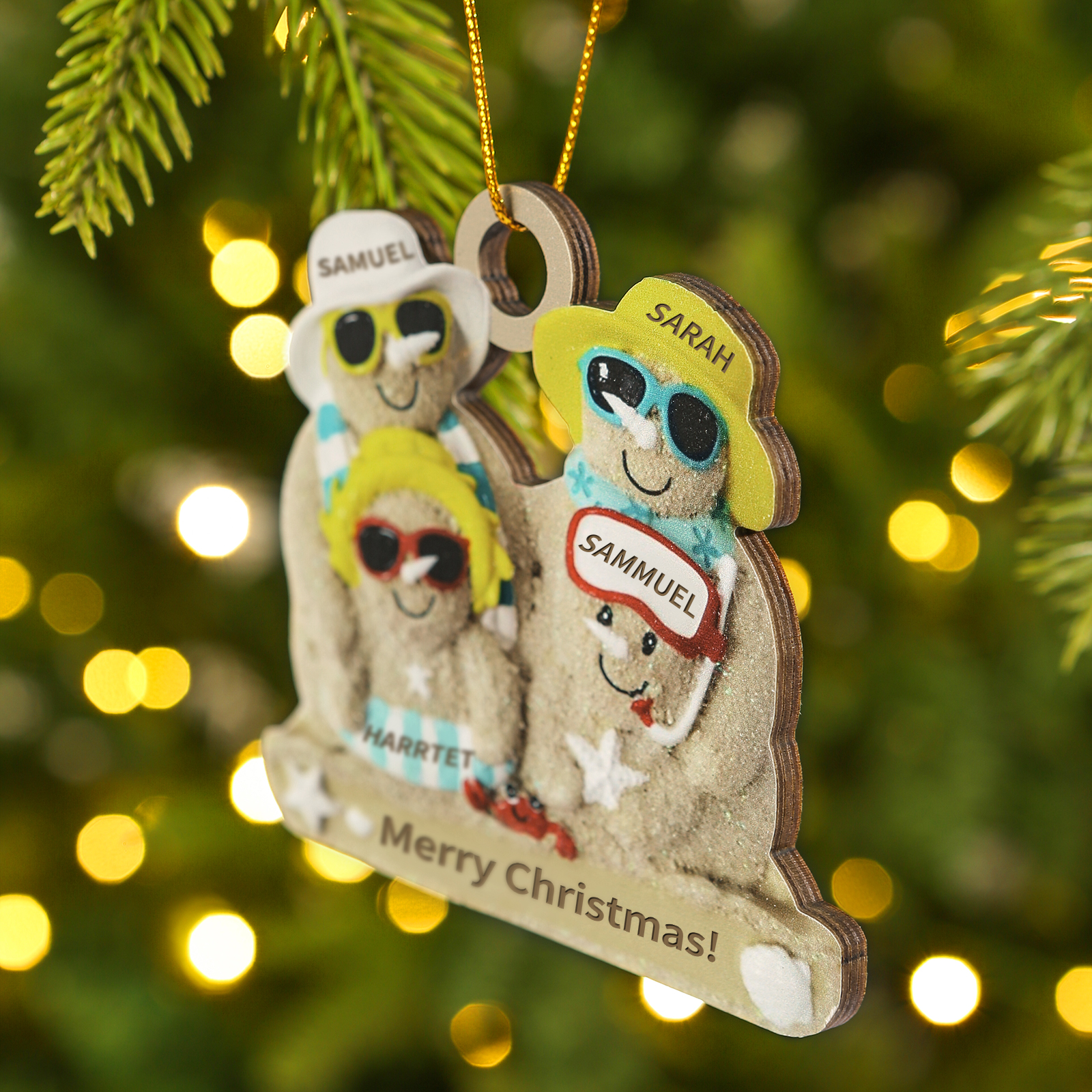 Personalized Wooden Family Beach-Themed Christmas Ornament with Custom 2-6 Names & 1 Text Christmas Gift for Family | Jessemade