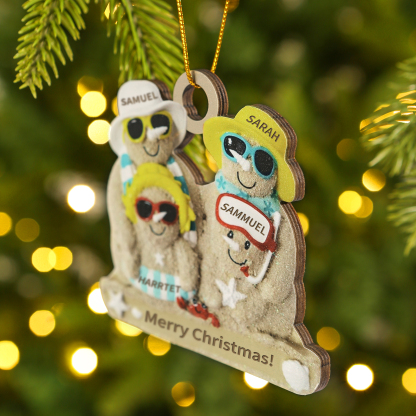Personalized Wooden Family Beach-Themed Christmas Ornament with Custom 2-6 Names & 1 Text Christmas Gift for Family | Jessemade