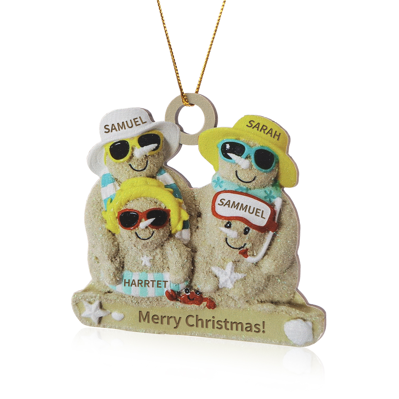 Personalized Wooden Family Beach-Themed Christmas Ornament with Custom 2-6 Names & 1 Text Christmas Gift for Family | Jessemade
