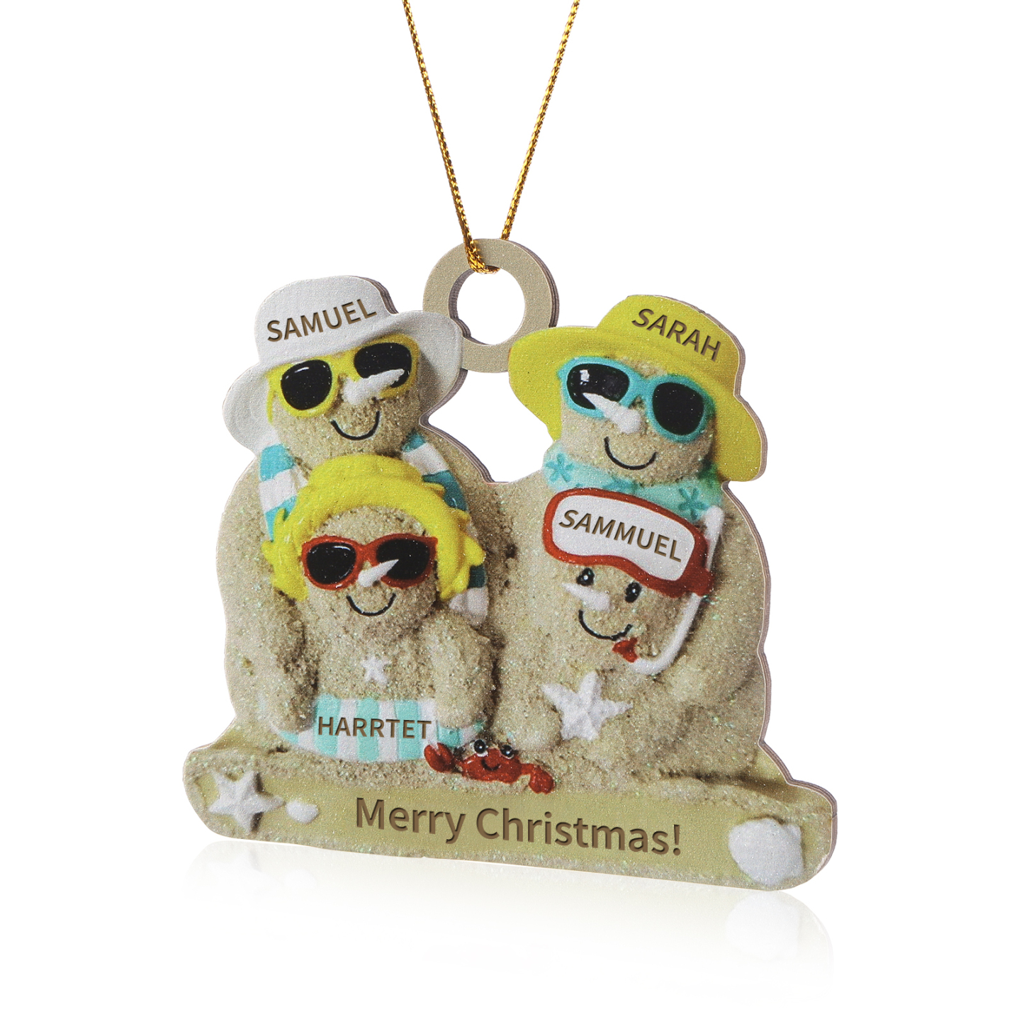Personalized Wooden Family Beach-Themed Christmas Ornament with Custom 2-6 Names & 1 Text Christmas Gift for Family | Jessemade
