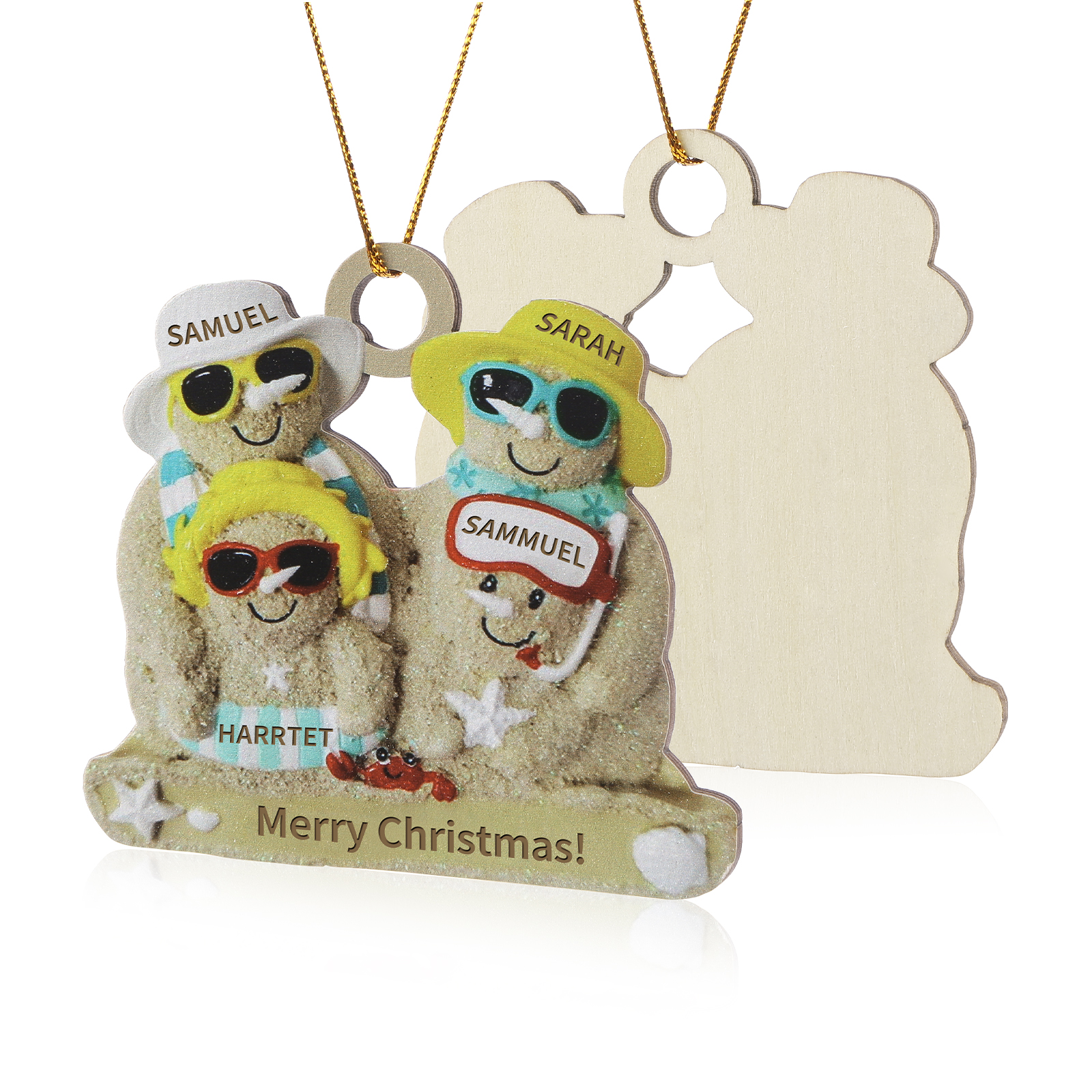 Personalized Wooden Family Beach-Themed Christmas Ornament with Custom 2-6 Names & 1 Text Christmas Gift for Family | Jessemade