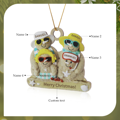Personalized Wooden Family Beach-Themed Christmas Ornament with Custom 2-6 Names & 1 Text Christmas Gift for Family | Jessemade