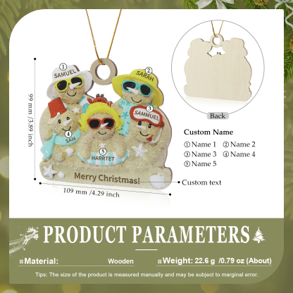 Personalized Wooden Family Beach-Themed Christmas Ornament with Custom 2-6 Names & 1 Text Christmas Gift for Family | Jessemade