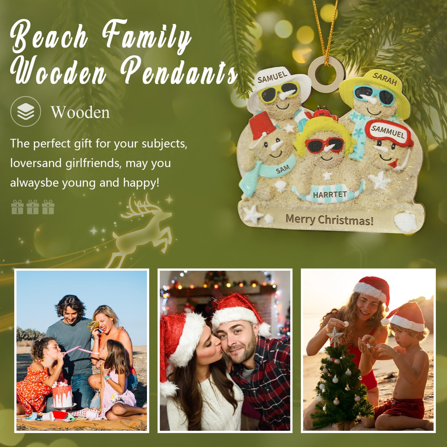 Personalized Wooden Family Beach-Themed Christmas Ornament with Custom 2-6 Names & 1 Text Christmas Gift for Family | Jessemade