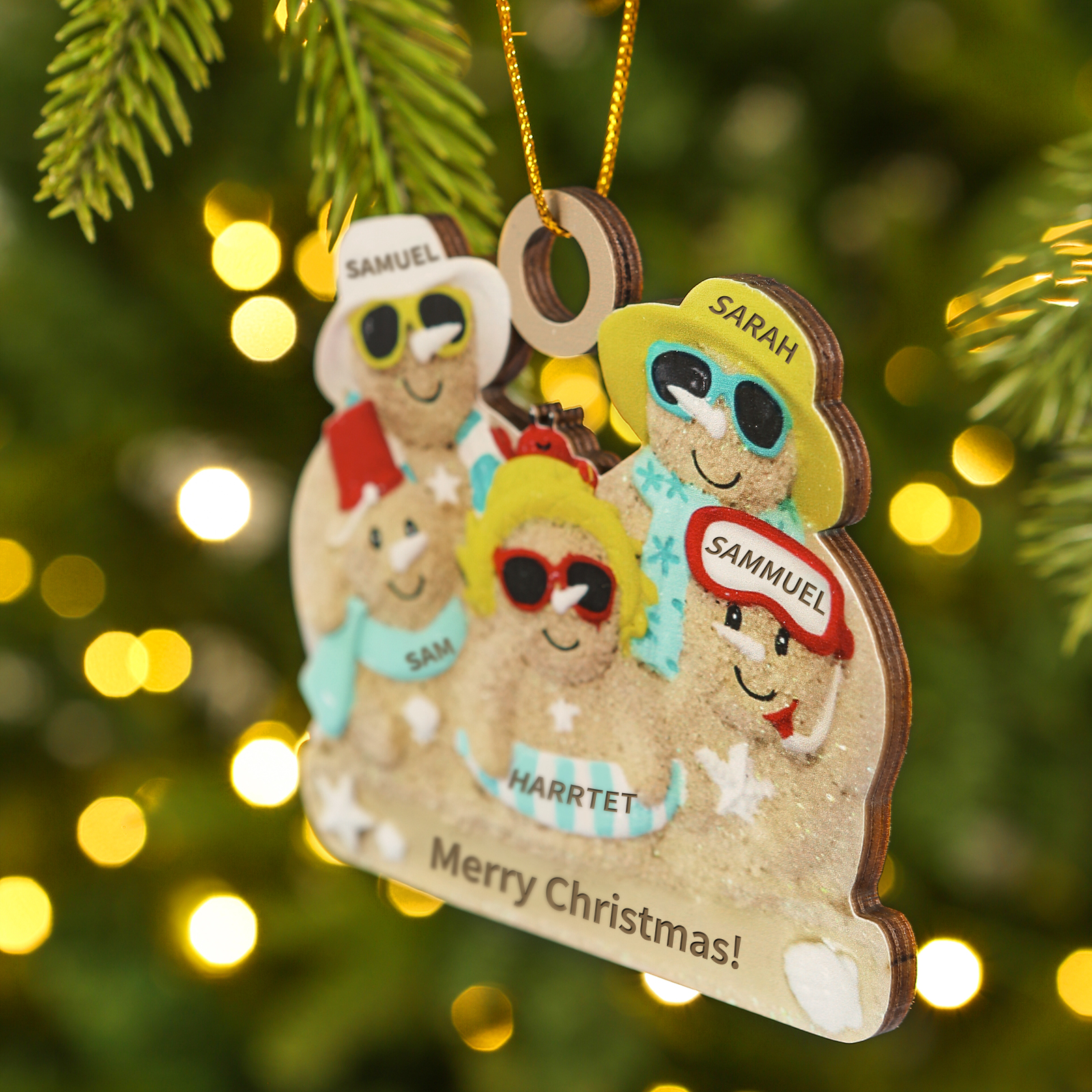 Personalized Wooden Family Beach-Themed Christmas Ornament with Custom 2-6 Names & 1 Text Christmas Gift for Family | Jessemade