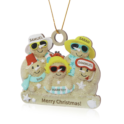 Personalized Wooden Family Beach-Themed Christmas Ornament with Custom 2-6 Names & 1 Text Christmas Gift for Family | Jessemade
