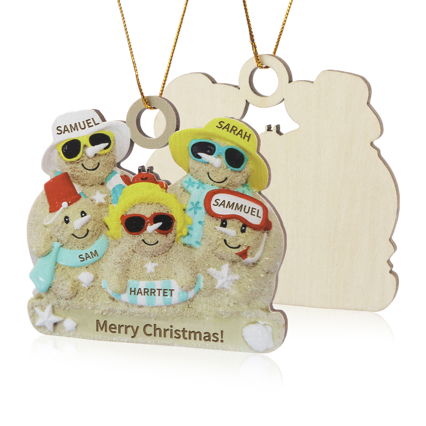 Personalized Wooden Family Beach-Themed Christmas Ornament with Custom 2-6 Names & 1 Text Christmas Gift for Family | Jessemade