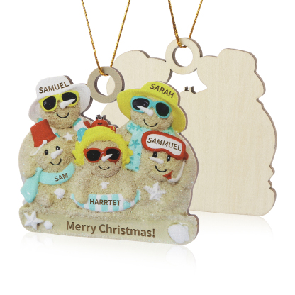 Personalized Wooden Family Beach-Themed Christmas Ornament with Custom 2-6 Names & 1 Text Christmas Gift for Family | Jessemade
