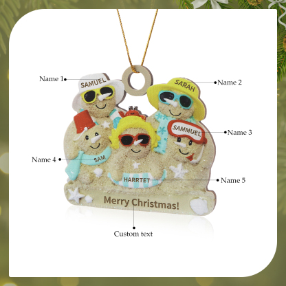 Personalized Wooden Family Beach-Themed Christmas Ornament with Custom 2-6 Names & 1 Text Christmas Gift for Family | Jessemade