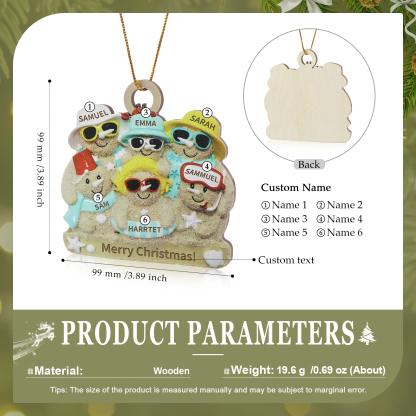 Personalized Wooden Family Beach-Themed Christmas Ornament with Custom 2-6 Names & 1 Text Christmas Gift for Family | Jessemade