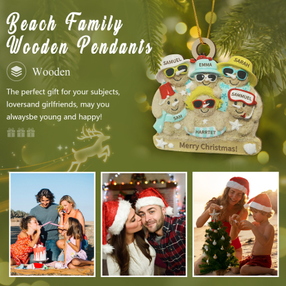 Personalized Wooden Family Beach-Themed Christmas Ornament with Custom 2-6 Names & 1 Text Christmas Gift for Family | Jessemade