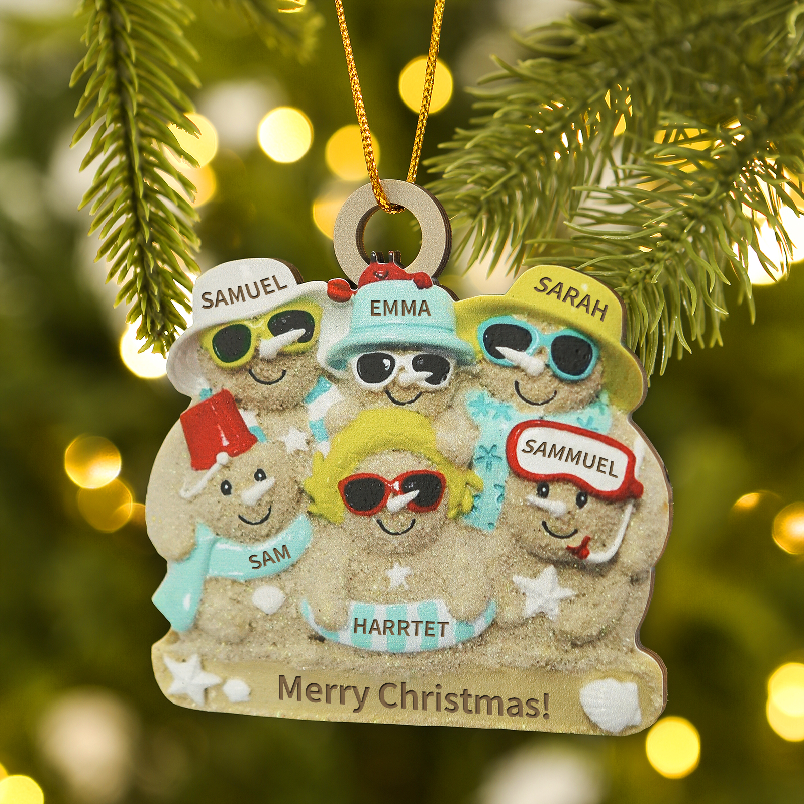 Personalized Wooden Family Beach-Themed Christmas Ornament with Custom 2-6 Names & 1 Text Christmas Gift for Family | Jessemade