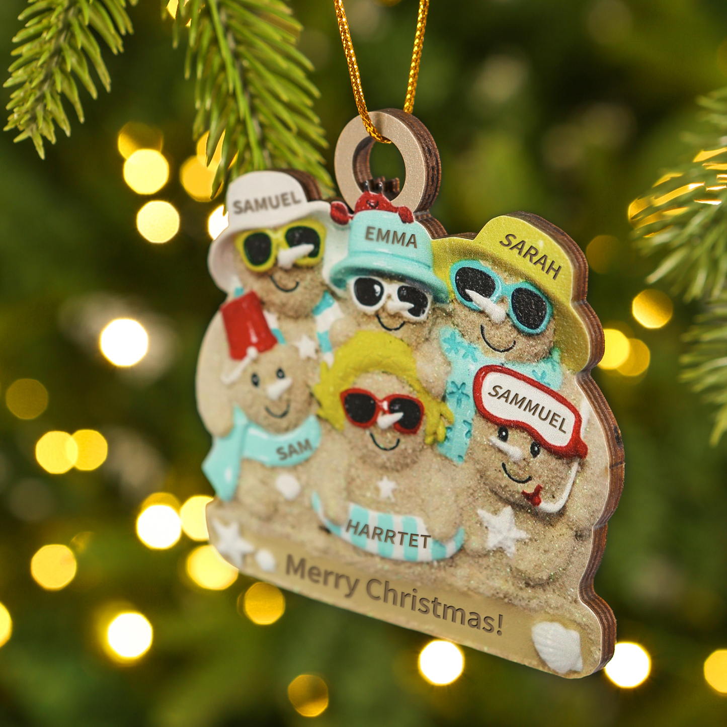 Personalized Wooden Family Beach-Themed Christmas Ornament with Custom 2-6 Names & 1 Text Christmas Gift for Family | Jessemade
