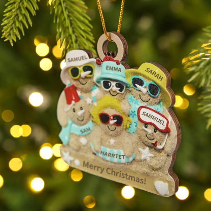Personalized Wooden Family Beach-Themed Christmas Ornament with Custom 2-6 Names & 1 Text Christmas Gift for Family | Jessemade
