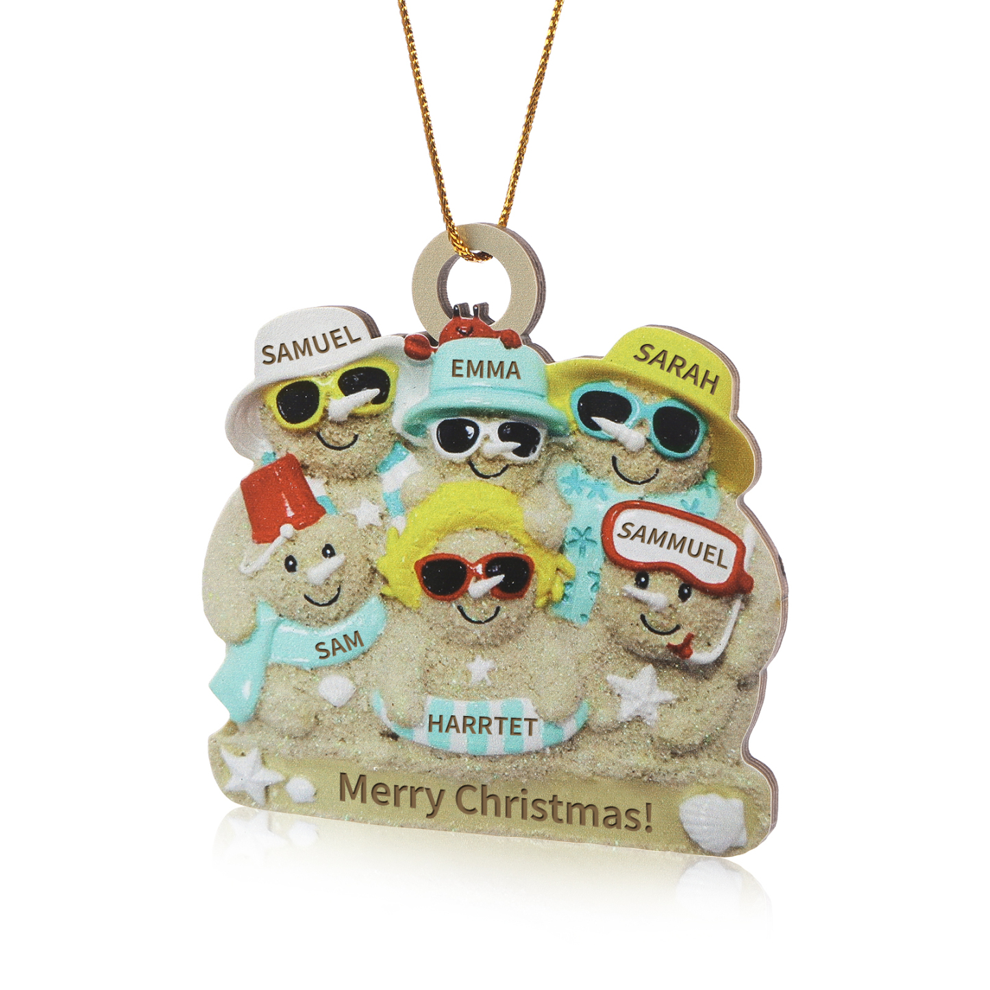 Personalized Wooden Family Beach-Themed Christmas Ornament with Custom 2-6 Names & 1 Text Christmas Gift for Family | Jessemade