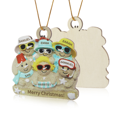 Personalized Wooden Family Beach-Themed Christmas Ornament with Custom 2-6 Names & 1 Text Christmas Gift for Family | Jessemade