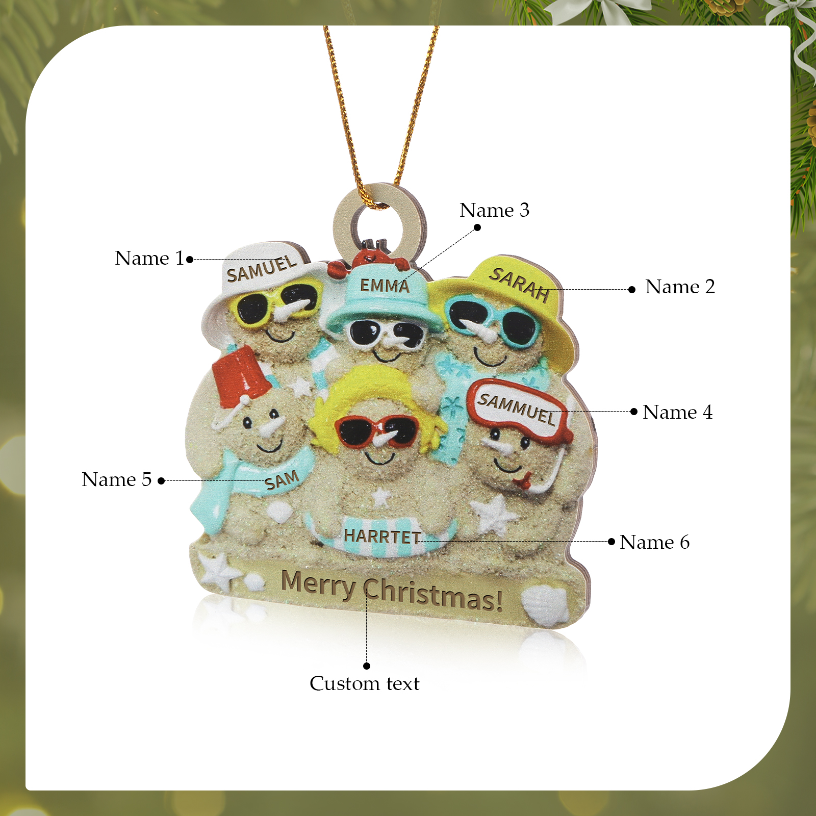 Personalized Wooden Family Beach-Themed Christmas Ornament with Custom 2-6 Names & 1 Text Christmas Gift for Family | Jessemade