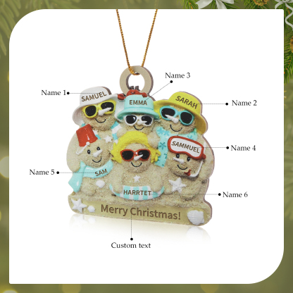 Personalized Wooden Family Beach-Themed Christmas Ornament with Custom 2-6 Names & 1 Text Christmas Gift for Family | Jessemade