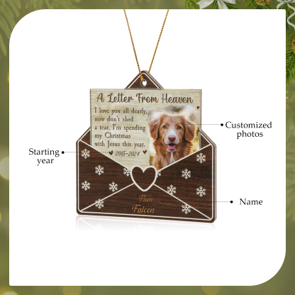  Personalized "Letter from Heaven" Wooden Memorial Christmas Ornament with Custom Photo & Name Pet Memorial Christmas Gift | Jessemade