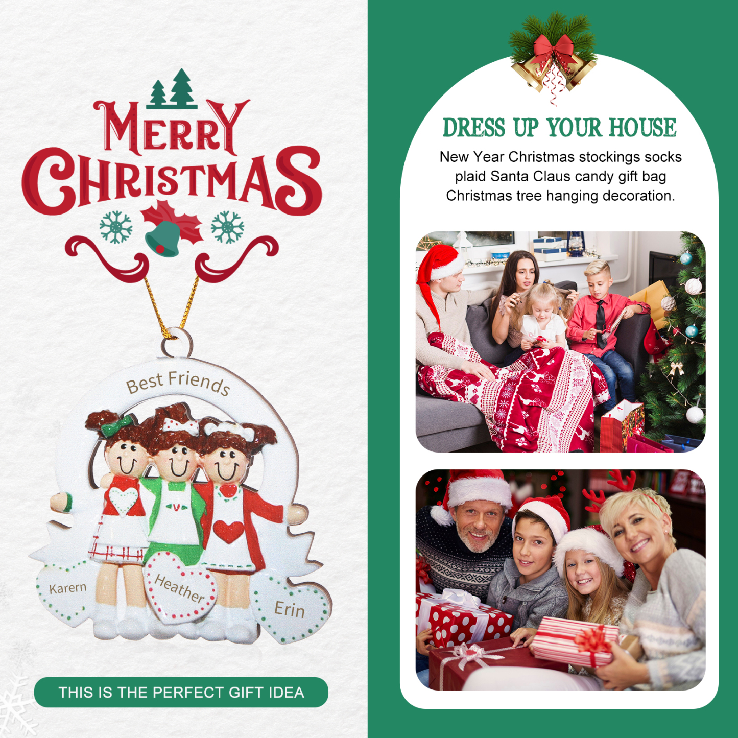 Personalized Wooden Best Friends Christmas Ornament – Custom 3 Names & 1 Text Christmas Gift for Friends | Jessemade