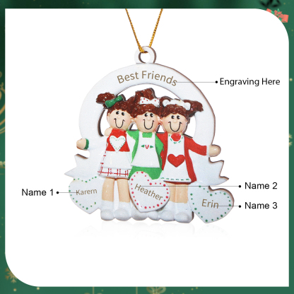 Personalized Wooden Best Friends Christmas Ornament – Custom 3 Names & 1 Text Christmas Gift for Friends | Jessemade