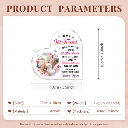 Personalized old Friend Acrylic Ornament with Custom Photo & Text Acrylic Heart Keepsake Desktop Ornament gift for best Friend | Jessemade