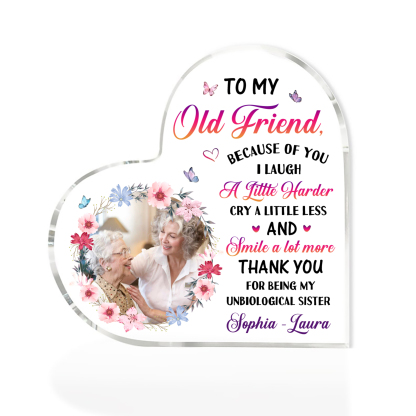 Personalized old Friend Acrylic Ornament with Custom Photo & Text Acrylic Heart Keepsake Desktop Ornament gift for best Friend | Jessemade