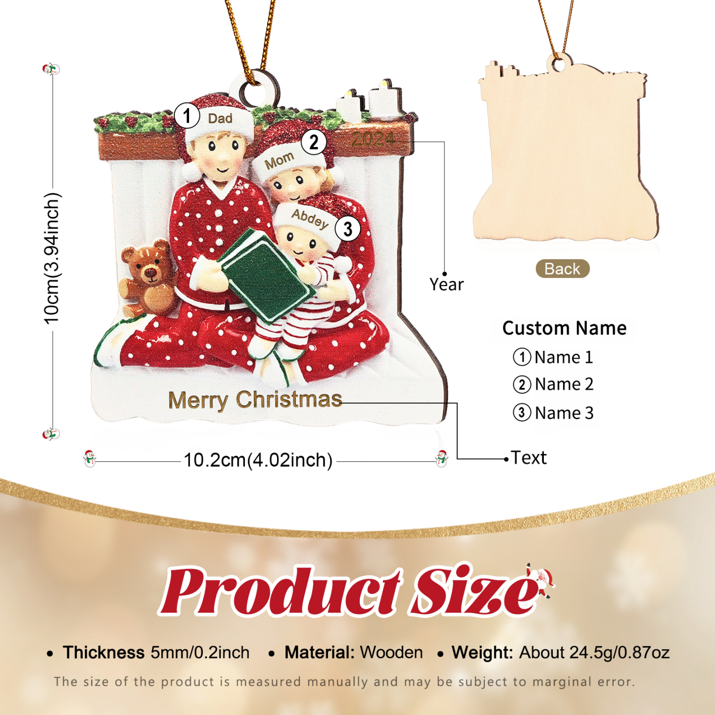 Personalized Wooden Family Reading Christmas Ornament with Custom 3 Names & 1 Text & Date Christmas Gift for Family | Jessemade