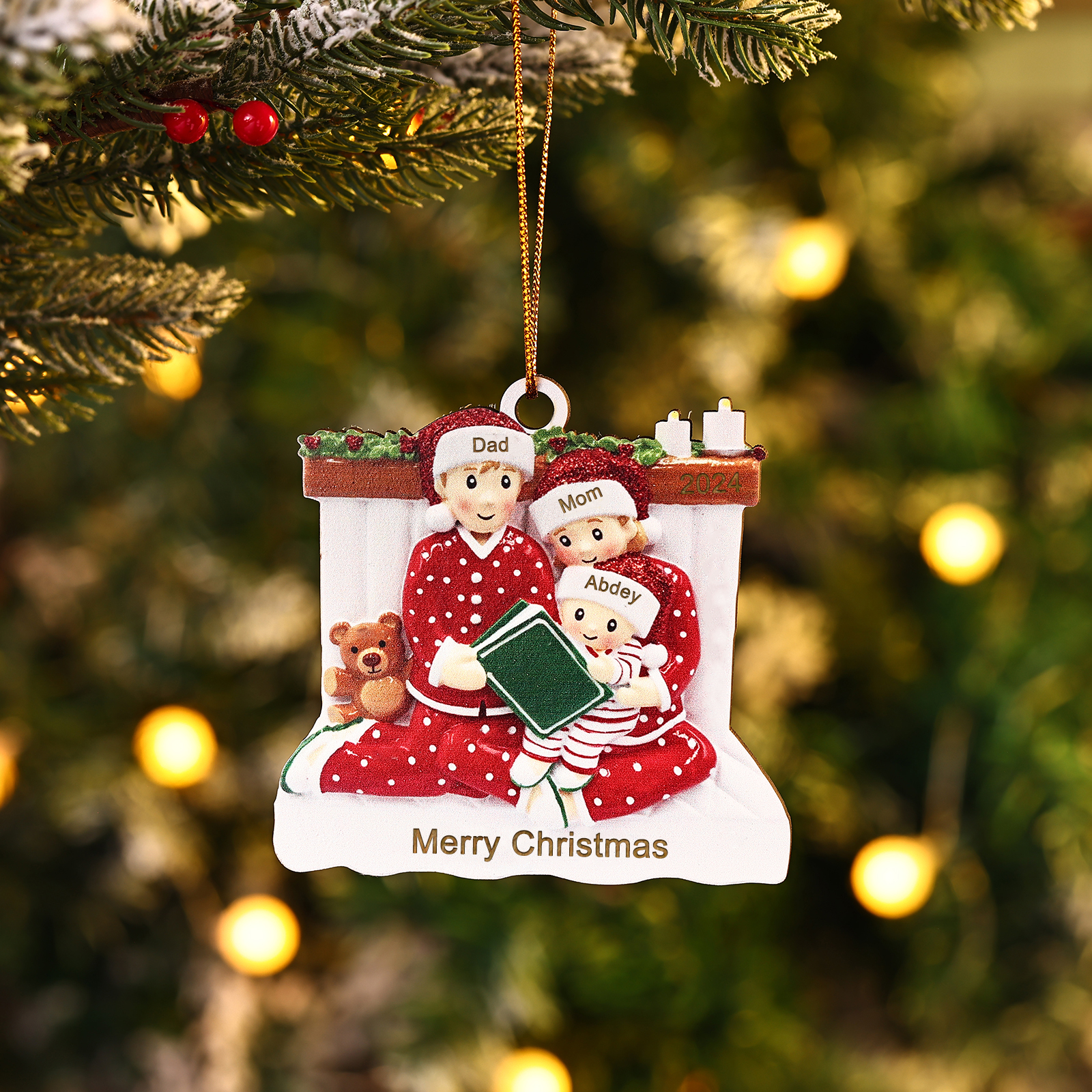 Personalized Wooden Family Reading Christmas Ornament with Custom 3 Names & 1 Text & Date Christmas Gift for Family | Jessemade