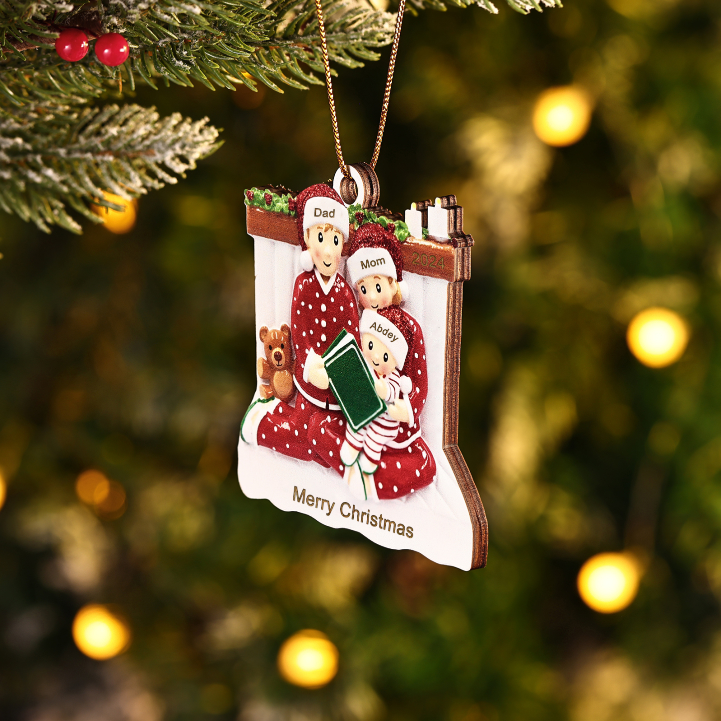 Personalized Wooden Family Reading Christmas Ornament with Custom 3 Names & 1 Text & Date Christmas Gift for Family | Jessemade