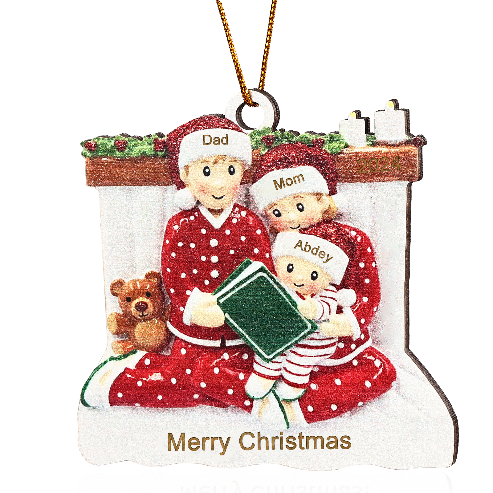 Personalized Wooden Family Reading Christmas Ornament with Custom 3 Names & 1 Text & Date Christmas Gift for Family | Jessemade