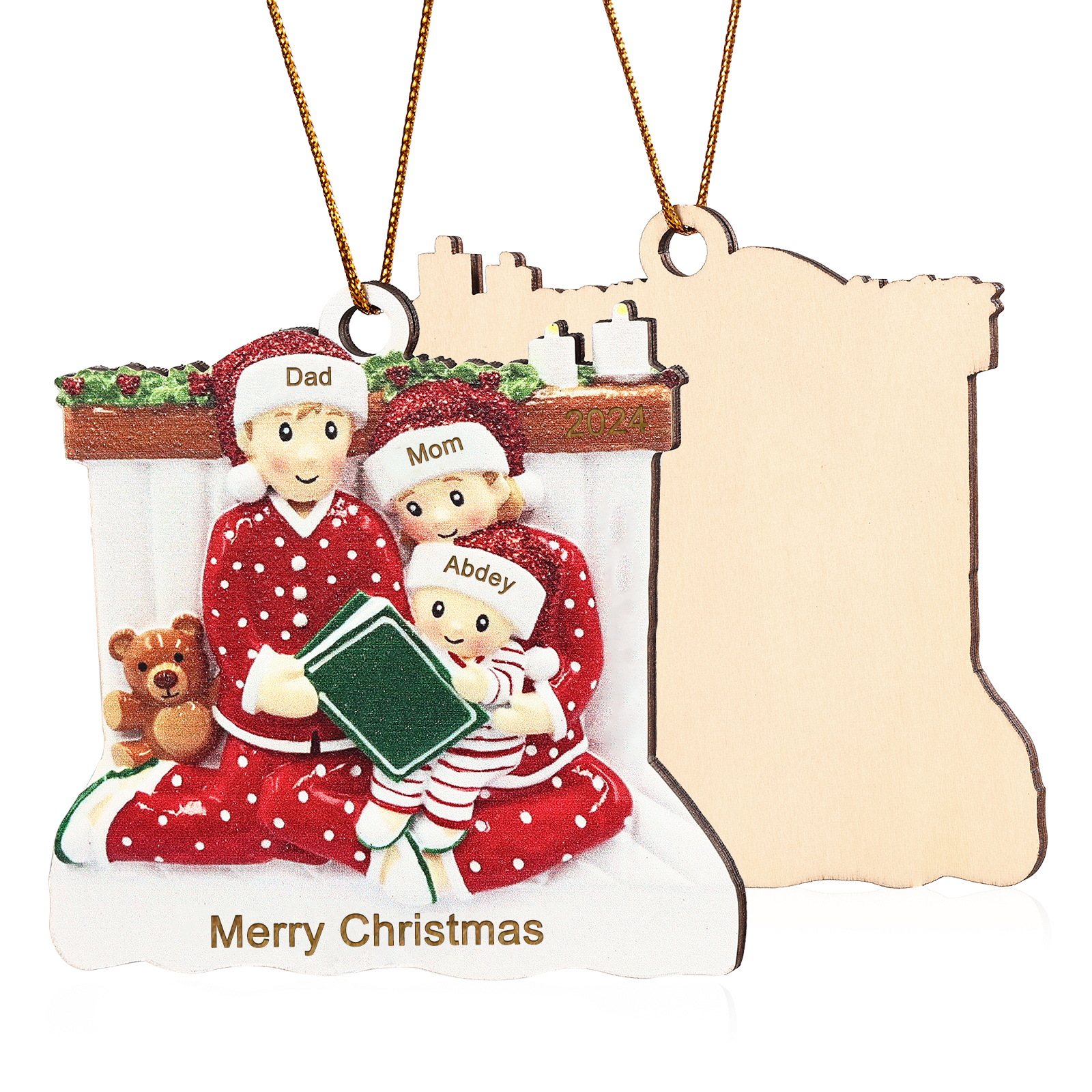 Personalized Wooden Family Reading Christmas Ornament with Custom 3 Names & 1 Text & Date Christmas Gift for Family | Jessemade