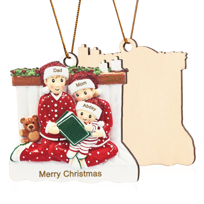 Personalized Wooden Family Reading Christmas Ornament with Custom 3 Names & 1 Text & Date Christmas Gift for Family | Jessemade
