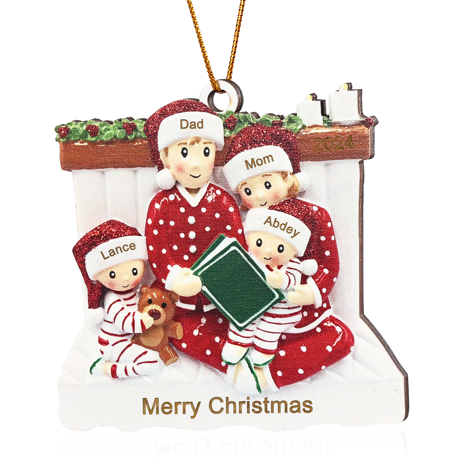 Personalized Wooden Family Reading Christmas Ornament with Custom 3 Names & 1 Text & Date Christmas Gift for Family | Jessemade