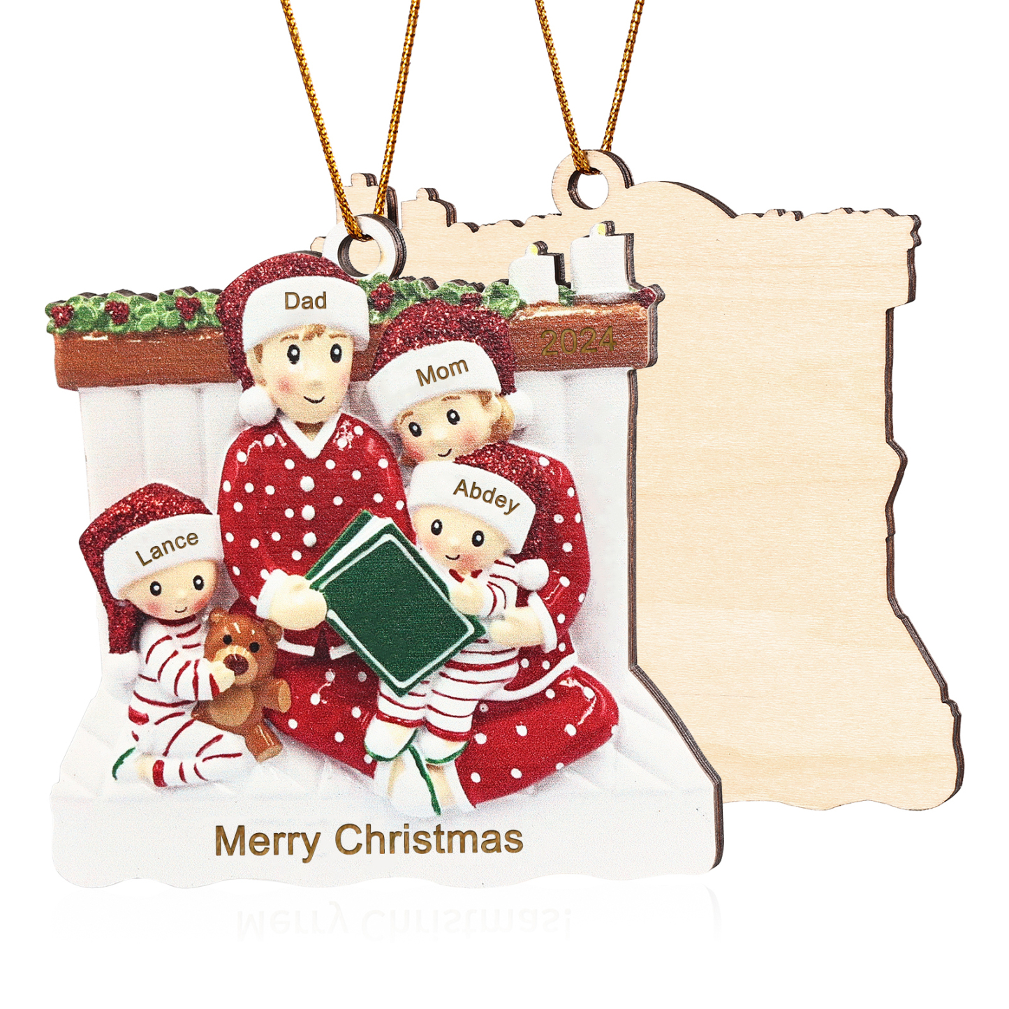 Personalized Wooden Family Reading Christmas Ornament with Custom 3 Names & 1 Text & Date Christmas Gift for Family | Jessemade