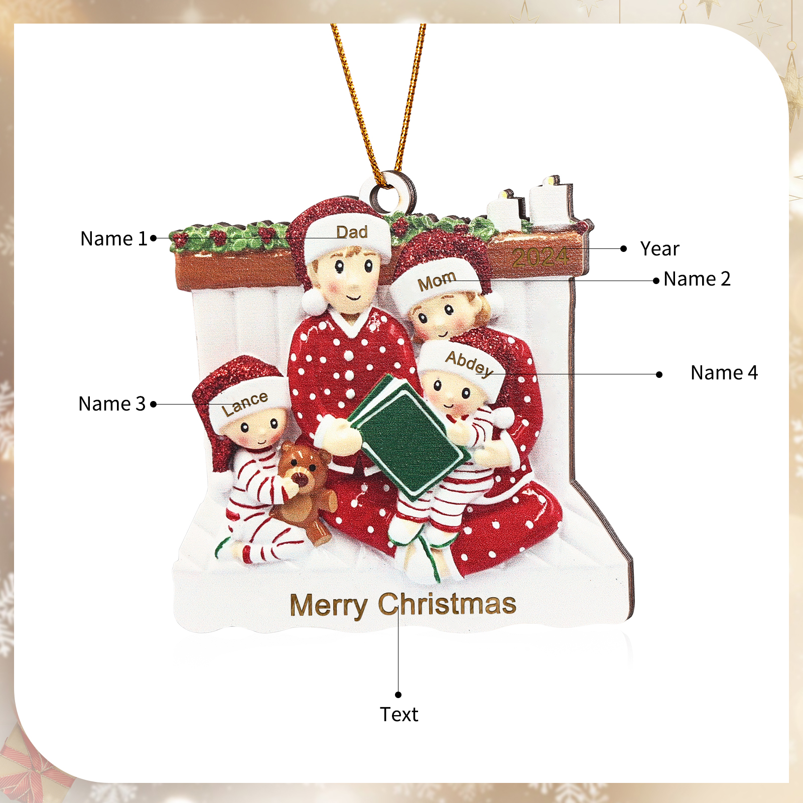 Personalized Wooden Family Reading Christmas Ornament with Custom 3 Names & 1 Text & Date Christmas Gift for Family | Jessemade