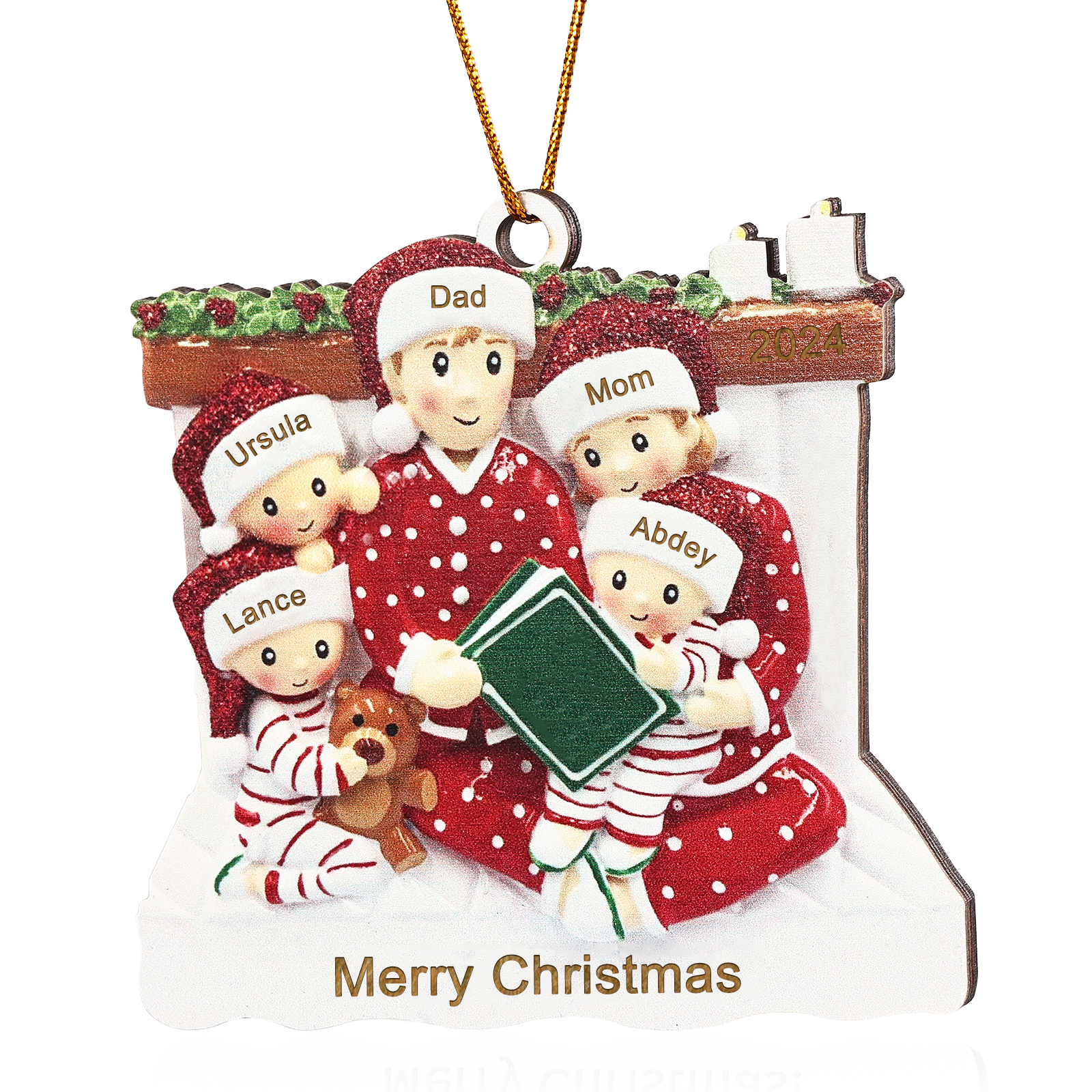 Personalized Wooden Family Reading Christmas Ornament with Custom 3 Names & 1 Text & Date Christmas Gift for Family | Jessemade