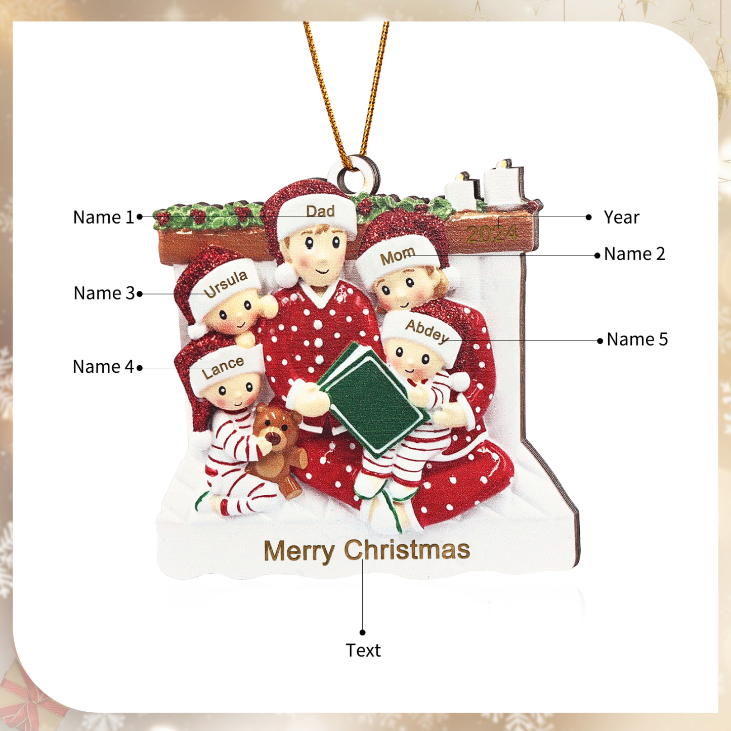 Personalized Wooden Family Reading Christmas Ornament with Custom 3 Names & 1 Text & Date Christmas Gift for Family | Jessemade