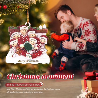 Personalized Wooden Family Reading Christmas Ornament with Custom 3 Names & 1 Text & Date Christmas Gift for Family | Jessemade