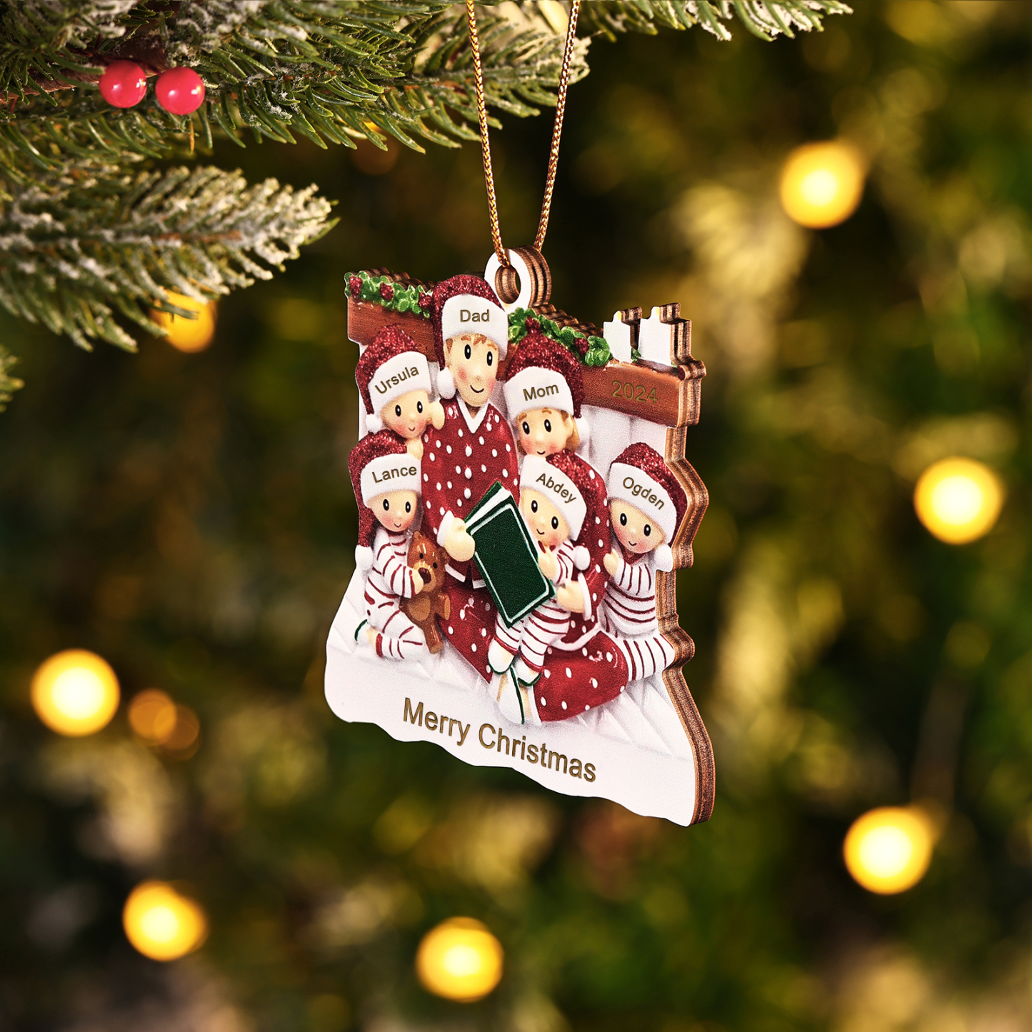 Personalized Wooden Family Reading Christmas Ornament with Custom 3 Names & 1 Text & Date Christmas Gift for Family | Jessemade