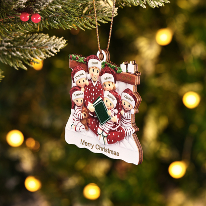 Personalized Wooden Family Reading Christmas Ornament with Custom 3 Names & 1 Text & Date Christmas Gift for Family | Jessemade