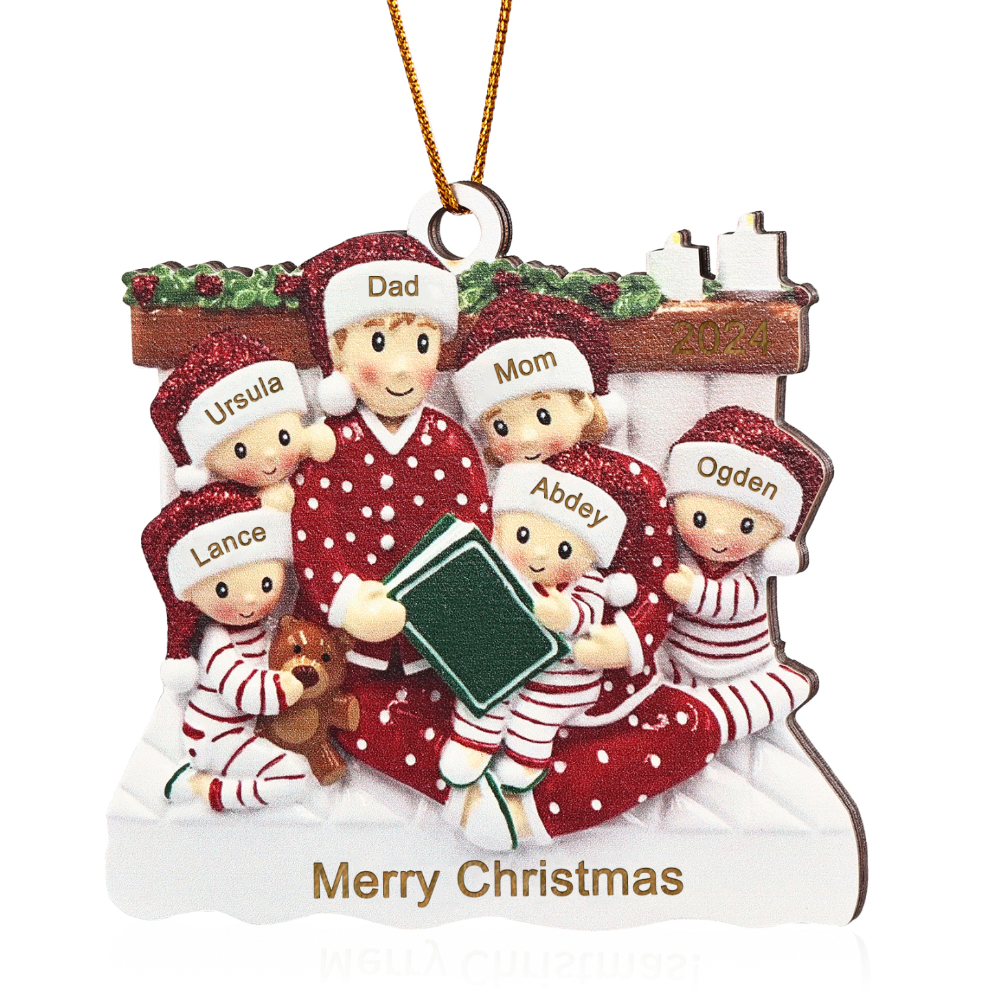 Personalized Wooden Family Reading Christmas Ornament with Custom 3 Names & 1 Text & Date Christmas Gift for Family | Jessemade