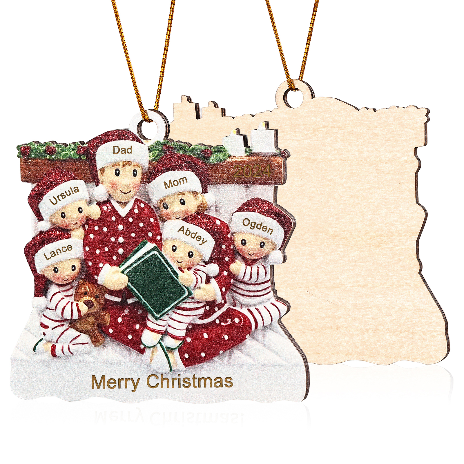 Personalized Wooden Family Reading Christmas Ornament with Custom 3 Names & 1 Text & Date Christmas Gift for Family | Jessemade
