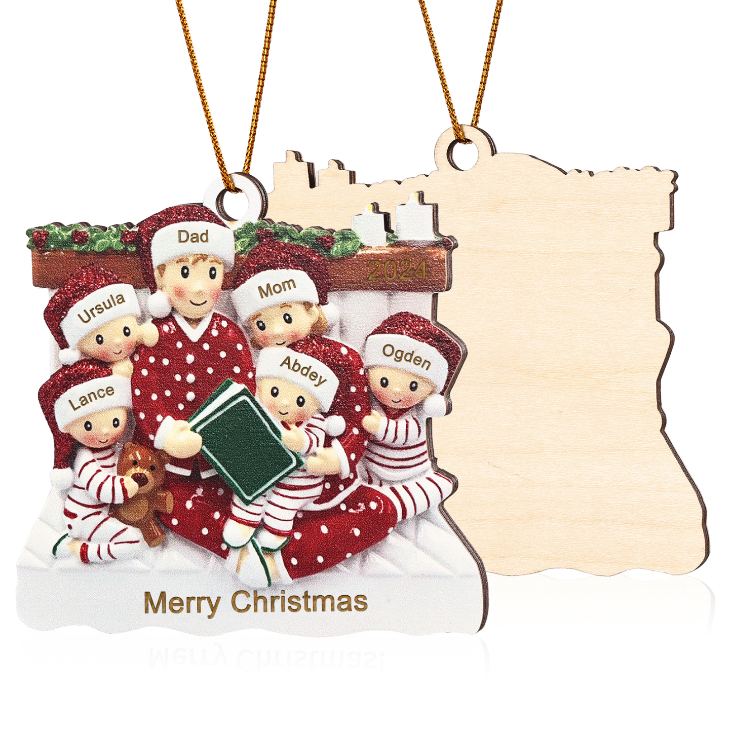 Personalized Wooden Family Reading Christmas Ornament with Custom 3 Names & 1 Text & Date Christmas Gift for Family | Jessemade